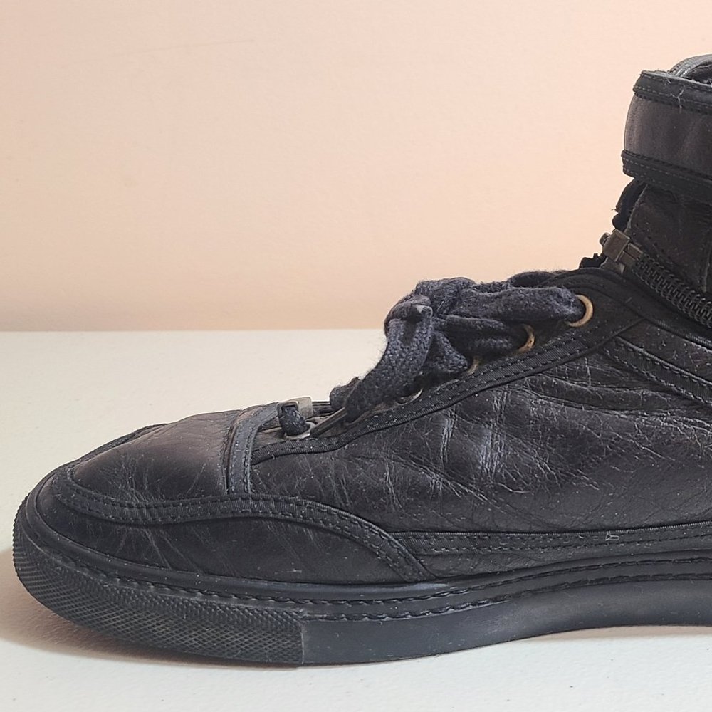 Men Burberry Black Sneakers Sz 44 11 Leather Vintage Rare Zip MSRP 1290 - Picture 5 of 14